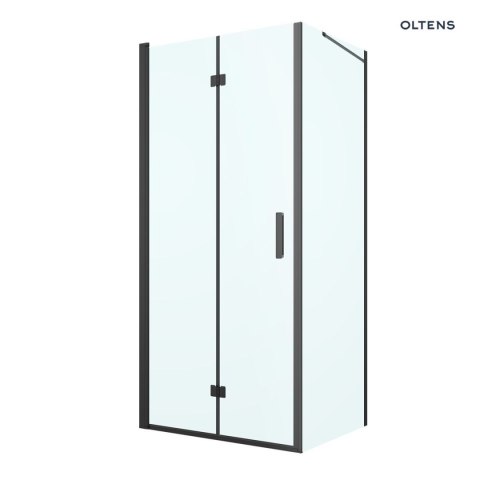 Hallan Oltens Hallan kabina prysznicowa 90x80 cm prostokątna drzwi ze ścianką czarny mat/szkło przezroczyste 20202300