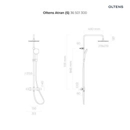 Atran Oltens Atran (S) zestaw prysznicowy termostatyczny z deszczownicą czarny mat 36501300