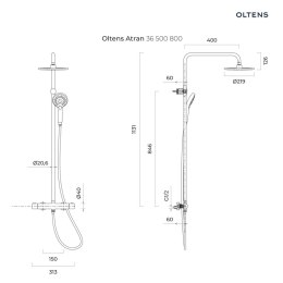 Atran Oltens Atran zestaw prysznicowy termostatyczny z deszczownicą złoto szczotkowane 36500810