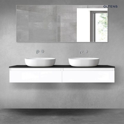 Vernal Oltens Vernal zestaw mebli łazienkowych 160 cm z blatem biały połysk/czarny mat 68375000 Vernal Oltens Vernal zestaw mebli łazienkowych 160 cm z blatem biały połysk/czarny mat 68375000