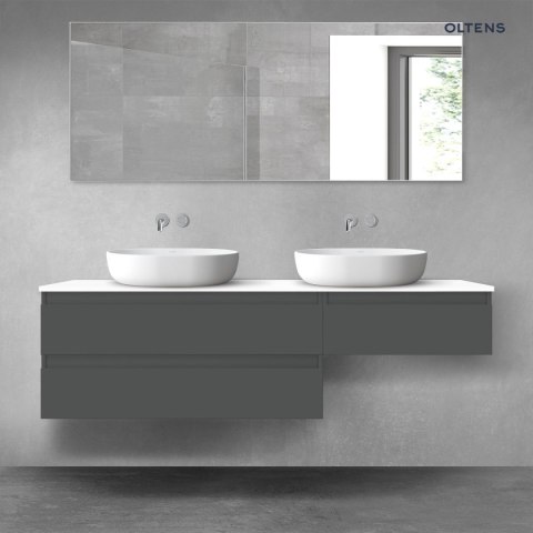 Vernal Oltens Vernal zestaw mebli łazienkowych 160 cm z blatem grafit mat/biały połysk 68349400 Vernal Oltens Vernal zestaw mebli łazienkowych 160 cm z blatem grafit mat/biały połysk 68349400