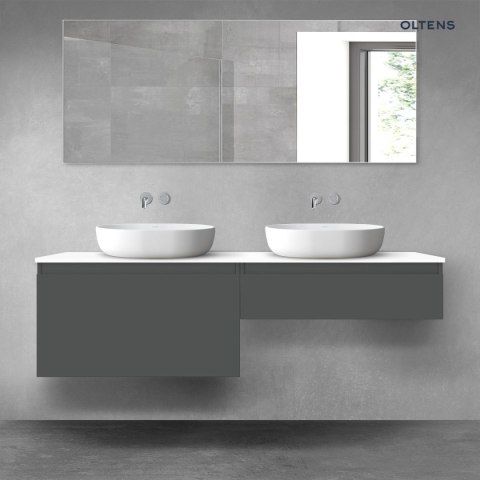 Vernal Oltens Vernal zestaw mebli łazienkowych 160 cm z blatem grafit mat/biały połysk 68371400 Vernal Oltens Vernal zestaw mebli łazienkowych 160 cm z blatem grafit mat/biały połysk 68371400