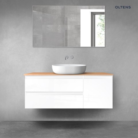 Vernal Oltens Vernal zestaw mebli łazienkowych 120 cm z blatem biały połysk/dąb 68210000 Vernal Oltens Vernal zestaw mebli łazienkowych 120 cm z blatem biały połysk/dąb 68210000