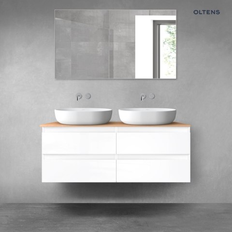 Vernal Oltens Vernal zestaw mebli łazienkowych 120 cm z blatem biały połysk/dąb 68215000 Vernal Oltens Vernal zestaw mebli łazienkowych 120 cm z blatem biały połysk/dąb 68215000
