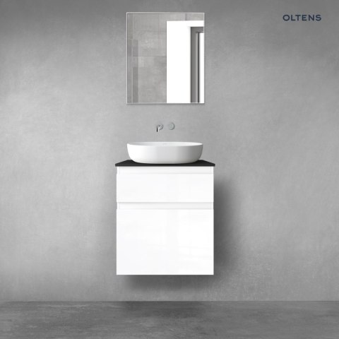 Vernal Oltens Vernal zestaw mebli łazienkowych 60 cm z blatem biały połysk/czarny mat 68230000 Vernal Oltens Vernal zestaw mebli łazienkowych 60 cm z blatem biały połysk/czarny mat 68230000