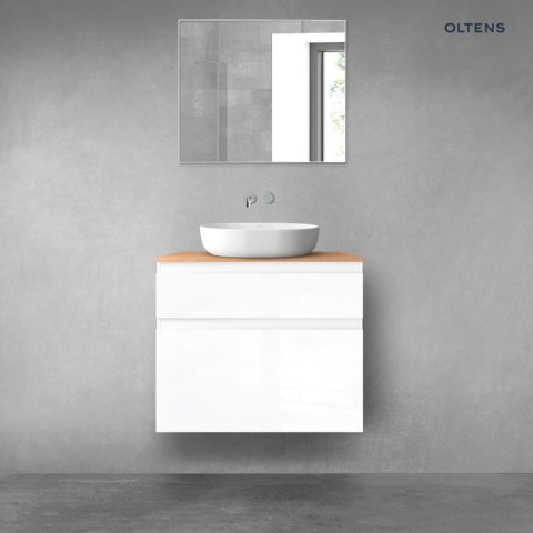 Vernal Oltens Vernal zestaw mebli łazienkowych 80 cm z blatem biały połysk/dąb 68223000 Vernal Oltens Vernal zestaw mebli łazienkowych 80 cm z blatem biały połysk/dąb 68223000