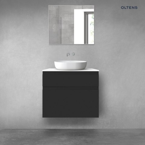 Vernal Oltens Vernal zestaw mebli łazienkowych 80 cm z blatem czarny mat/biały połysk 68227300 Vernal Oltens Vernal zestaw mebli łazienkowych 80 cm z blatem czarny mat/biały połysk 68227300