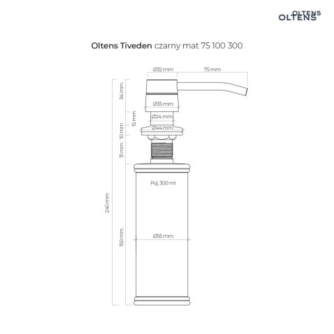 Tiveden Oltens Tiveden dozownik do płynu 300 ml czarny mat 75100300 Tiveden Oltens Tiveden dozownik do płynu 300 ml czarny mat 75100300