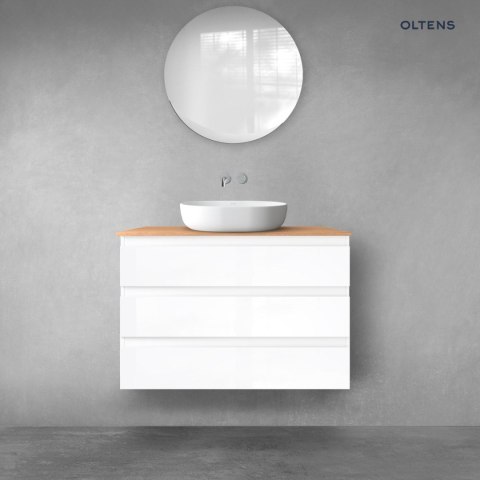 Vernal Oltens Vernal zestaw mebli łazienkowych 100 cm z blatem biały połysk/dąb 68460000 Vernal Oltens Vernal zestaw mebli łazienkowych 100 cm z blatem biały połysk/dąb 68460000