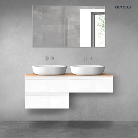 Vernal Oltens Vernal zestaw mebli łazienkowych 120 cm z blatem biały połysk/dąb 68235000 Vernal Oltens Vernal zestaw mebli łazienkowych 120 cm z blatem biały połysk/dąb 68235000