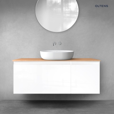 Vernal Oltens Vernal zestaw mebli łazienkowych 120 cm z blatem biały połysk/dąb 68252000 Vernal Oltens Vernal zestaw mebli łazienkowych 120 cm z blatem biały połysk/dąb 68252000