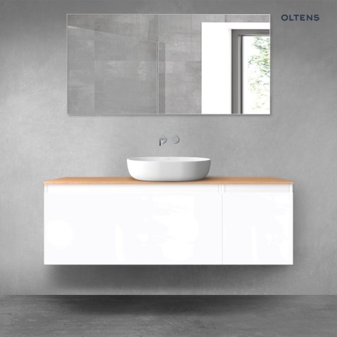 Vernal Oltens Vernal zestaw mebli łazienkowych 140 cm z blatem biały połysk/dąb 68315000 Vernal Oltens Vernal zestaw mebli łazienkowych 140 cm z blatem biały połysk/dąb 68315000