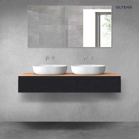 Vernal Oltens Vernal zestaw mebli łazienkowych 140 cm z blatem czarny mat/dąb 68321300 Vernal Oltens Vernal zestaw mebli łazienkowych 140 cm z blatem czarny mat/dąb 68321300