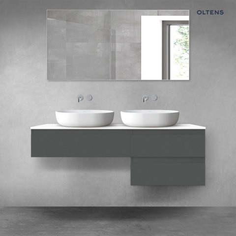 Vernal Oltens Vernal zestaw mebli łazienkowych 140 cm z blatem grafit mat/biały połysk 68290400 Vernal Oltens Vernal zestaw mebli łazienkowych 140 cm z blatem grafit mat/biały połysk 68290400