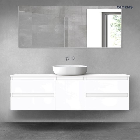Vernal Oltens Vernal zestaw mebli łazienkowych 160 cm z blatem biały połysk 68400000 Vernal Oltens Vernal zestaw mebli łazienkowych 160 cm z blatem biały połysk 68400000