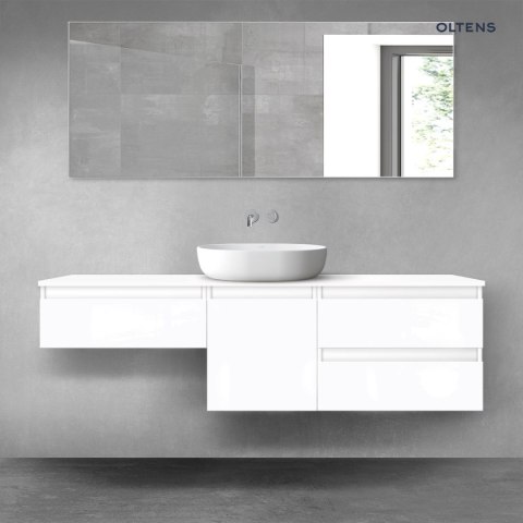 Vernal Oltens Vernal zestaw mebli łazienkowych 160 cm z blatem biały połysk 68424000 Vernal Oltens Vernal zestaw mebli łazienkowych 160 cm z blatem biały połysk 68424000