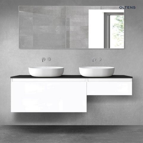 Vernal Oltens Vernal zestaw mebli łazienkowych 160 cm z blatem biały połysk/czarny mat 68353000 Vernal Oltens Vernal zestaw mebli łazienkowych 160 cm z blatem biały połysk/czarny mat 68353000