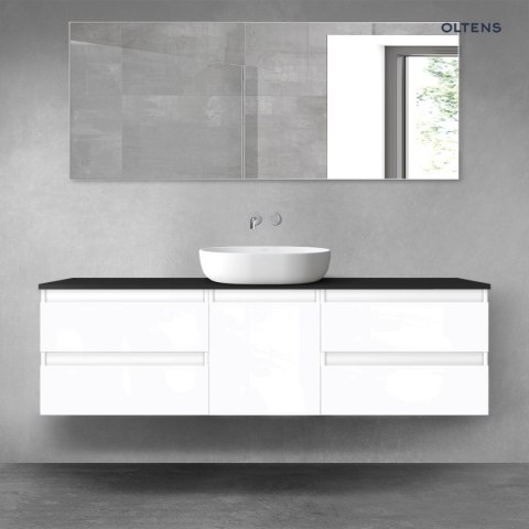 Vernal Oltens Vernal zestaw mebli łazienkowych 160 cm z blatem biały połysk/czarny mat 68405000 Vernal Oltens Vernal zestaw mebli łazienkowych 160 cm z blatem biały połysk/czarny mat 68405000
