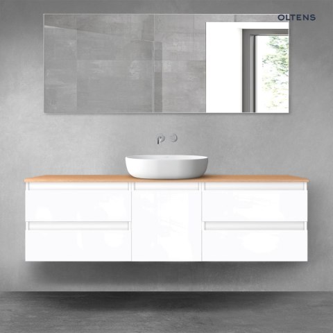 Vernal Oltens Vernal zestaw mebli łazienkowych 160 cm z blatem biały połysk/dąb 68404000 Vernal Oltens Vernal zestaw mebli łazienkowych 160 cm z blatem biały połysk/dąb 68404000