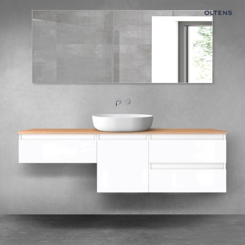 Vernal Oltens Vernal zestaw mebli łazienkowych 160 cm z blatem biały połysk/dąb 68426000 Vernal Oltens Vernal zestaw mebli łazienkowych 160 cm z blatem biały połysk/dąb 68426000