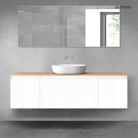 Vernal Oltens Vernal zestaw mebli łazienkowych 160 cm z blatem biały połysk/dąb 68447000 Vernal Oltens Vernal zestaw mebli łazienkowych 160 cm z blatem biały połysk/dąb 68447000