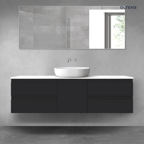 Vernal Oltens Vernal zestaw mebli łazienkowych 160 cm z blatem czarny mat/biały połysk 68401700 Vernal Oltens Vernal zestaw mebli łazienkowych 160 cm z blatem czarny mat/biały połysk 68401700