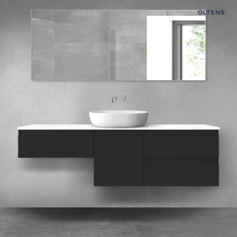 Vernal Oltens Vernal zestaw mebli łazienkowych 160 cm z blatem czarny mat/biały połysk 68456300 Vernal Oltens Vernal zestaw mebli łazienkowych 160 cm z blatem czarny mat/biały połysk 68456300