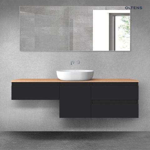 Vernal Oltens Vernal zestaw mebli łazienkowych 160 cm z blatem czarny mat/dąb 68426300 Vernal Oltens Vernal zestaw mebli łazienkowych 160 cm z blatem czarny mat/dąb 68426300