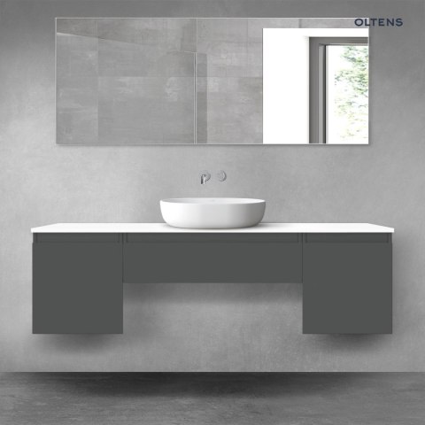 Vernal Oltens Vernal zestaw mebli łazienkowych 160 cm z blatem grafit mat/biały połysk 68397400 Vernal Oltens Vernal zestaw mebli łazienkowych 160 cm z blatem grafit mat/biały połysk 68397400