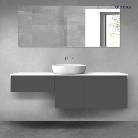 Vernal Oltens Vernal zestaw mebli łazienkowych 160 cm z blatem grafit mat/biały połysk 68432400 Vernal Oltens Vernal zestaw mebli łazienkowych 160 cm z blatem grafit mat/biały połysk 68432400