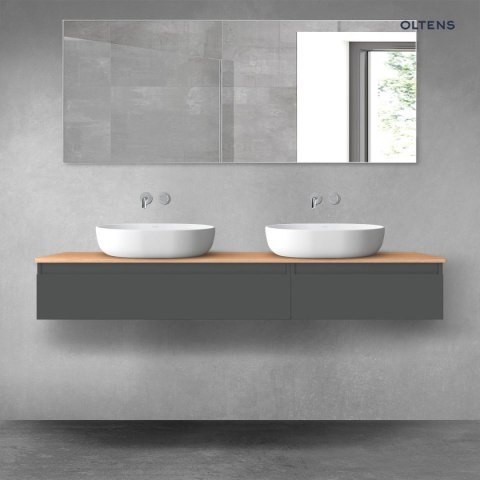 Vernal Oltens Vernal zestaw mebli łazienkowych 160 cm z blatem grafit mat/dąb 68356400 Vernal Oltens Vernal zestaw mebli łazienkowych 160 cm z blatem grafit mat/dąb 68356400
