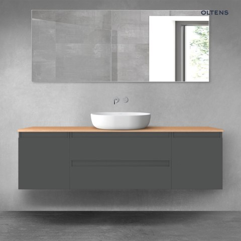 Vernal Oltens Vernal zestaw mebli łazienkowych 160 cm z blatem grafit mat/dąb 68381400 Vernal Oltens Vernal zestaw mebli łazienkowych 160 cm z blatem grafit mat/dąb 68381400