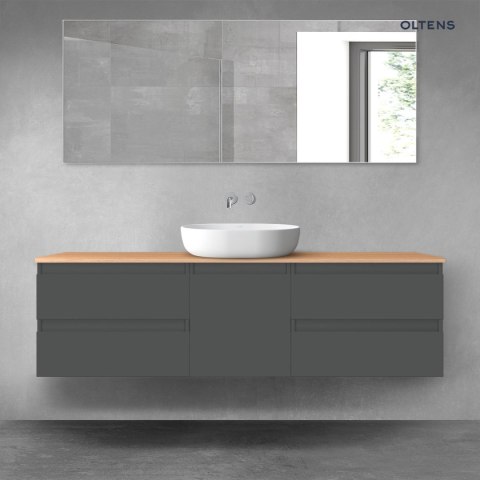 Vernal Oltens Vernal zestaw mebli łazienkowych 160 cm z blatem grafit mat/dąb 68403400 Vernal Oltens Vernal zestaw mebli łazienkowych 160 cm z blatem grafit mat/dąb 68403400
