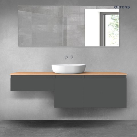 Vernal Oltens Vernal zestaw mebli łazienkowych 160 cm z blatem grafit mat/dąb 68434400 Vernal Oltens Vernal zestaw mebli łazienkowych 160 cm z blatem grafit mat/dąb 68434400