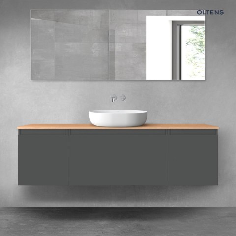 Vernal Oltens Vernal zestaw mebli łazienkowych 160 cm z blatem grafit mat/dąb 68448400 Vernal Oltens Vernal zestaw mebli łazienkowych 160 cm z blatem grafit mat/dąb 68448400