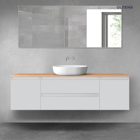 Vernal Oltens Vernal zestaw mebli łazienkowych 160 cm z blatem szary mat/dąb 68381700 Vernal Oltens Vernal zestaw mebli łazienkowych 160 cm z blatem szary mat/dąb 68381700