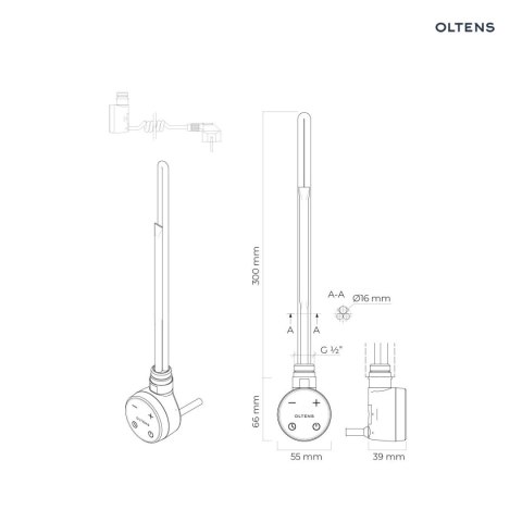 Varmare Oltens Varmare grzałka elektryczna 300 W czarna 55911300 Varmare Oltens Varmare grzałka elektryczna 300 W czarna 55911300