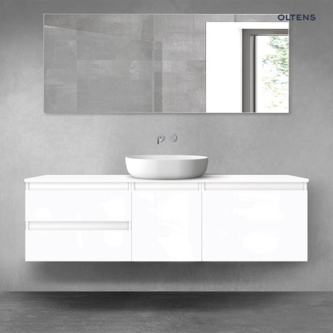 Vernal Oltens Vernal zestaw mebli łazienkowych 160 cm z blatem biały połysk 68407000 Vernal Oltens Vernal zestaw mebli łazienkowych 160 cm z blatem biały połysk 68407000