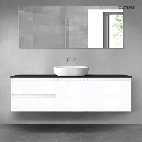 Vernal Oltens Vernal zestaw mebli łazienkowych 160 cm z blatem biały połysk/czarny mat 68413000 Vernal Oltens Vernal zestaw mebli łazienkowych 160 cm z blatem biały połysk/czarny mat 68413000