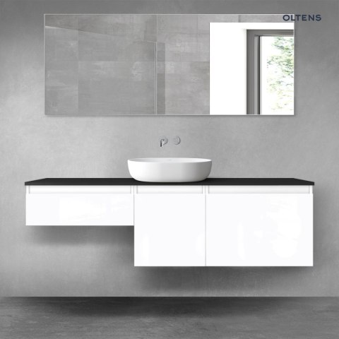 Vernal Oltens Vernal zestaw mebli łazienkowych 160 cm z blatem biały połysk/czarny mat 68436000 Vernal Oltens Vernal zestaw mebli łazienkowych 160 cm z blatem biały połysk/czarny mat 68436000