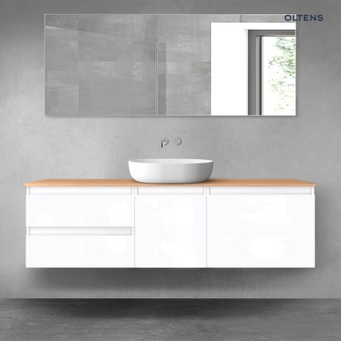 Vernal Oltens Vernal zestaw mebli łazienkowych 160 cm z blatem biały połysk/dąb 68411000 Vernal Oltens Vernal zestaw mebli łazienkowych 160 cm z blatem biały połysk/dąb 68411000