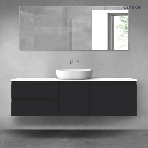 Vernal Oltens Vernal zestaw mebli łazienkowych 160 cm z blatem czarny mat/biały połysk 68413300 Vernal Oltens Vernal zestaw mebli łazienkowych 160 cm z blatem czarny mat/biały połysk 68413300