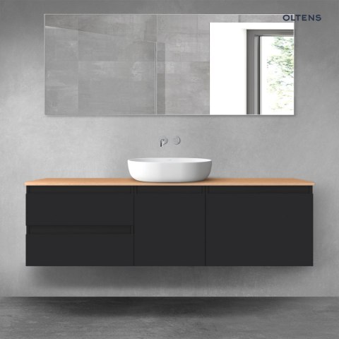 Vernal Oltens Vernal zestaw mebli łazienkowych 160 cm z blatem czarny mat/dąb 68412300 Vernal Oltens Vernal zestaw mebli łazienkowych 160 cm z blatem czarny mat/dąb 68412300