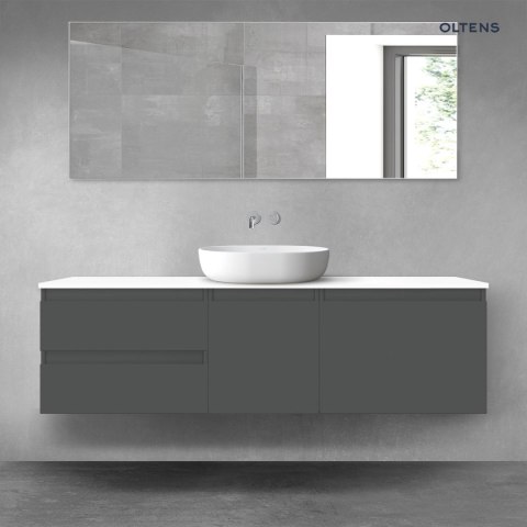 Vernal Oltens Vernal zestaw mebli łazienkowych 160 cm z blatem grafit mat/biały połysk 68409400 Vernal Oltens Vernal zestaw mebli łazienkowych 160 cm z blatem grafit mat/biały połysk 68409400