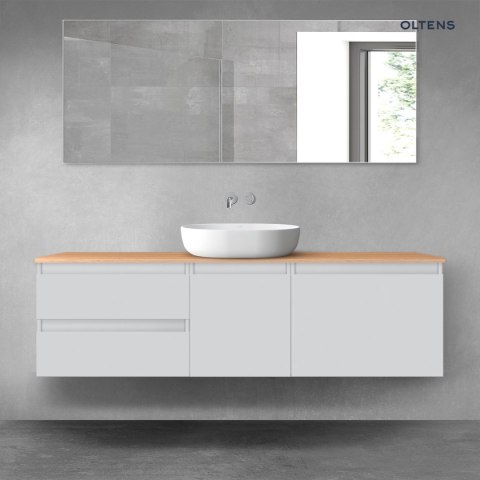 Vernal Oltens Vernal zestaw mebli łazienkowych 160 cm z blatem szary mat/dąb 68412700 Vernal Oltens Vernal zestaw mebli łazienkowych 160 cm z blatem szary mat/dąb 68412700