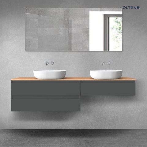 Vernal Oltens Vernal zestaw mebli łazienkowych 180 cm z blatem grafit mat/dąb 68564400 Vernal Oltens Vernal zestaw mebli łazienkowych 180 cm z blatem grafit mat/dąb 68564400
