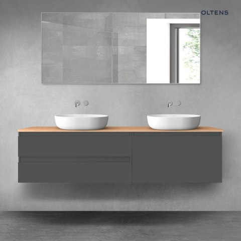 Vernal Oltens Vernal zestaw mebli łazienkowych 180 cm z blatem grafit mat/dąb 68567400 Vernal Oltens Vernal zestaw mebli łazienkowych 180 cm z blatem grafit mat/dąb 68567400