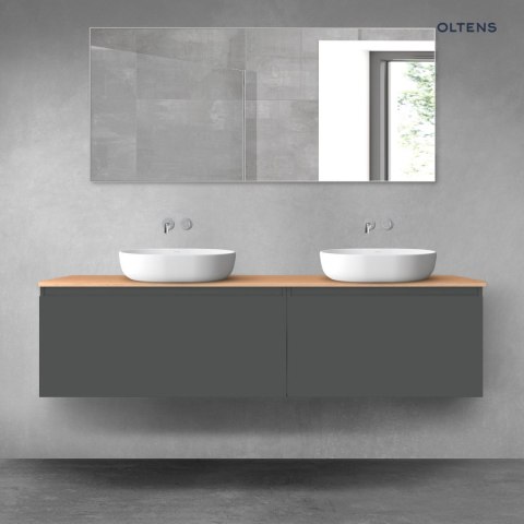 Vernal Oltens Vernal zestaw mebli łazienkowych 180 cm z blatem grafit mat/dąb 68569400 Vernal Oltens Vernal zestaw mebli łazienkowych 180 cm z blatem grafit mat/dąb 68569400