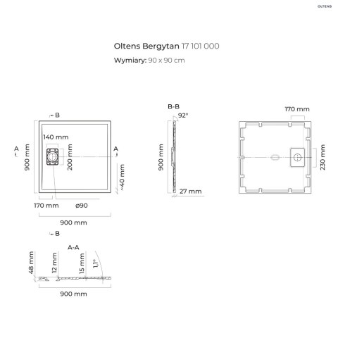 Bergytan Oltens Bergytan brodzik 90x90 cm kwadratowy RockSurface biały 17101000 Bergytan Oltens Bergytan brodzik 90x90 cm kwadratowy RockSurface biały 17101000