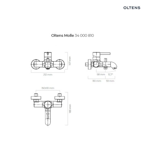 Molle Oltens Molle bateria wannowo-prysznicowa ścienna złoto szczotkowane 34000810 Molle Oltens Molle bateria wannowo-prysznicowa ścienna złoto szczotkowane 34000810